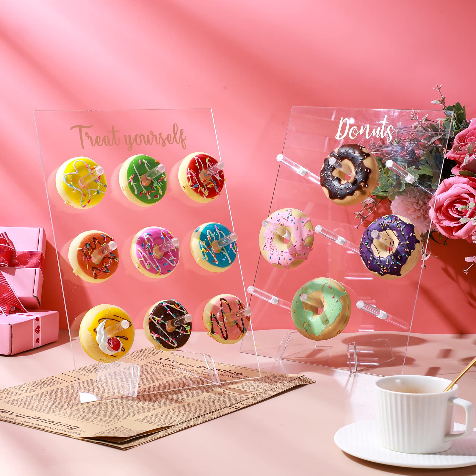 2 Pack Donut Stand Donut Display Wall Stand For Dessert Table Clear Acrylic Donut Holder Stand For Wedding Birthday Treat Holida